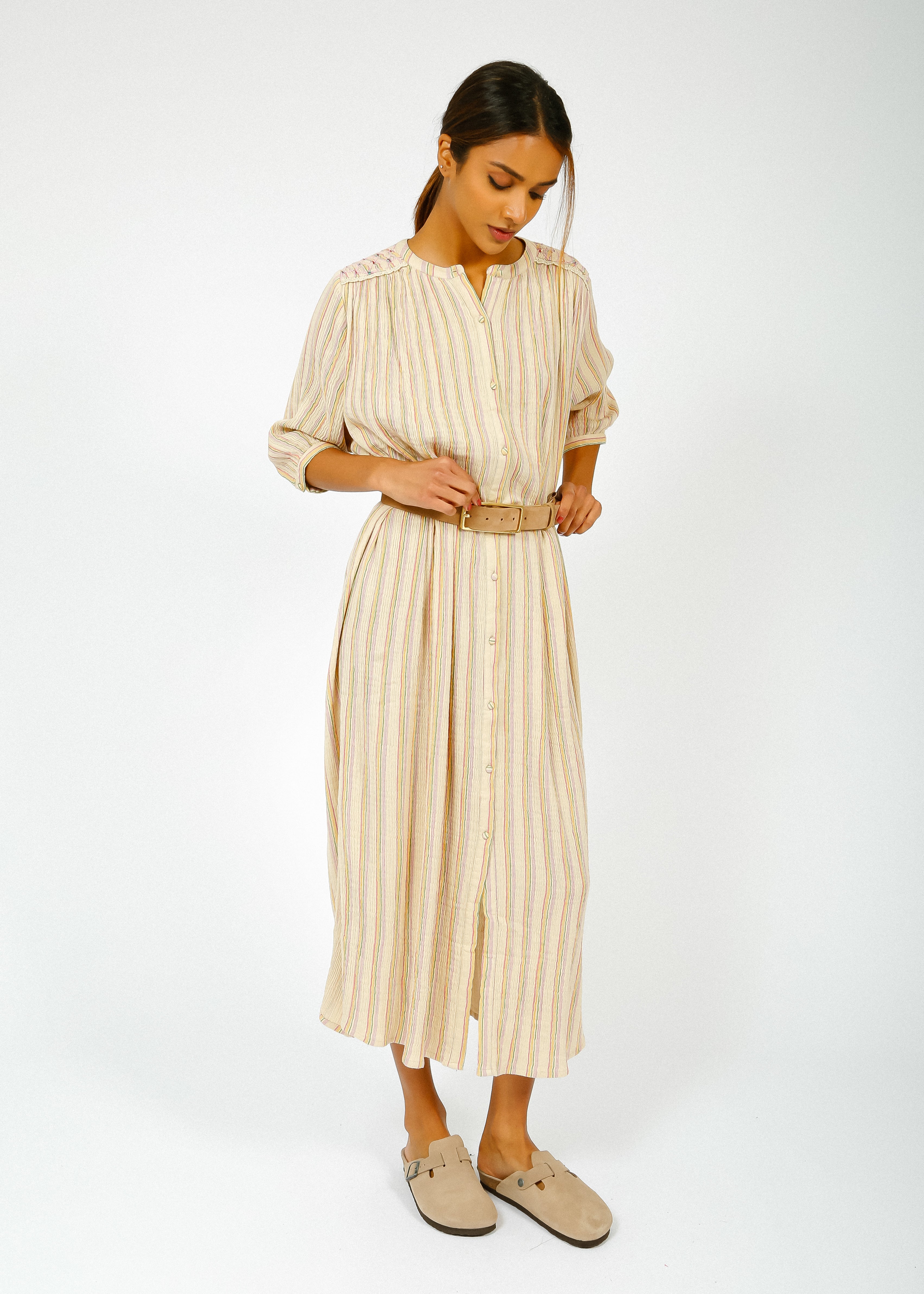 Louise Misha Deepalina Dress in Multi Rainbow Lines
