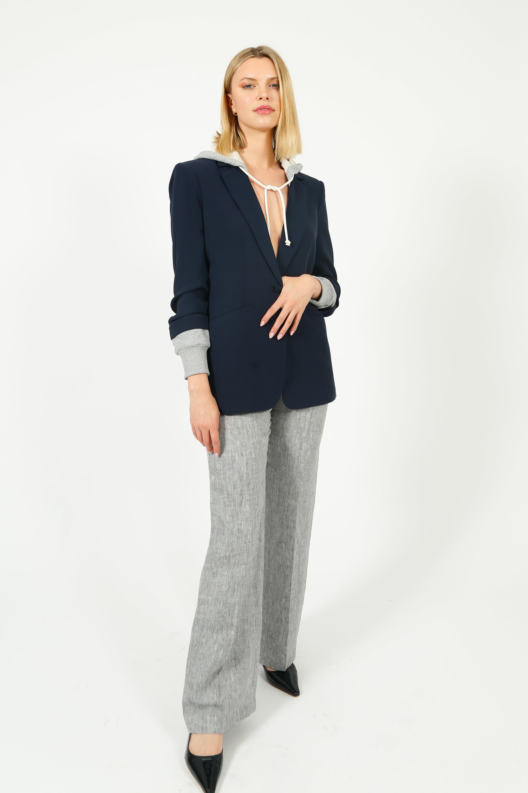 Bella Freud Slim Kim Linen Trouser in Dappled Grey