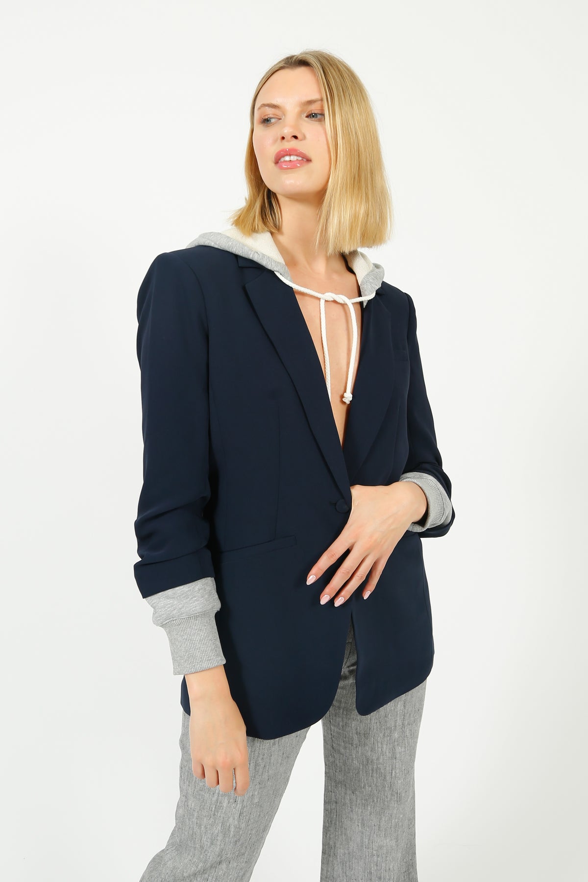 Cinq à Sept Hooded Khloe Blazer in Navy, Grey