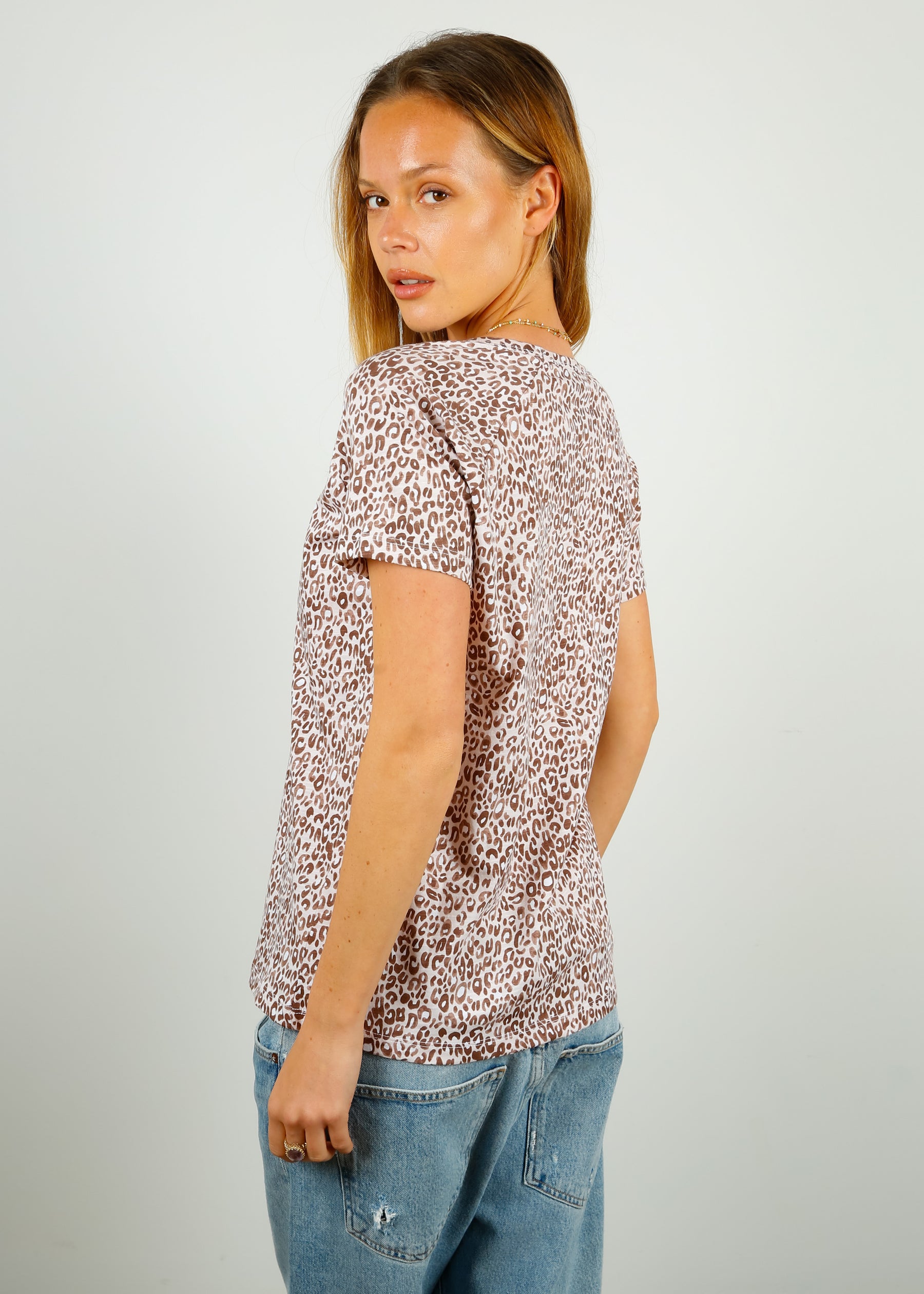 PARK Cotton V Neck Top in Leopard