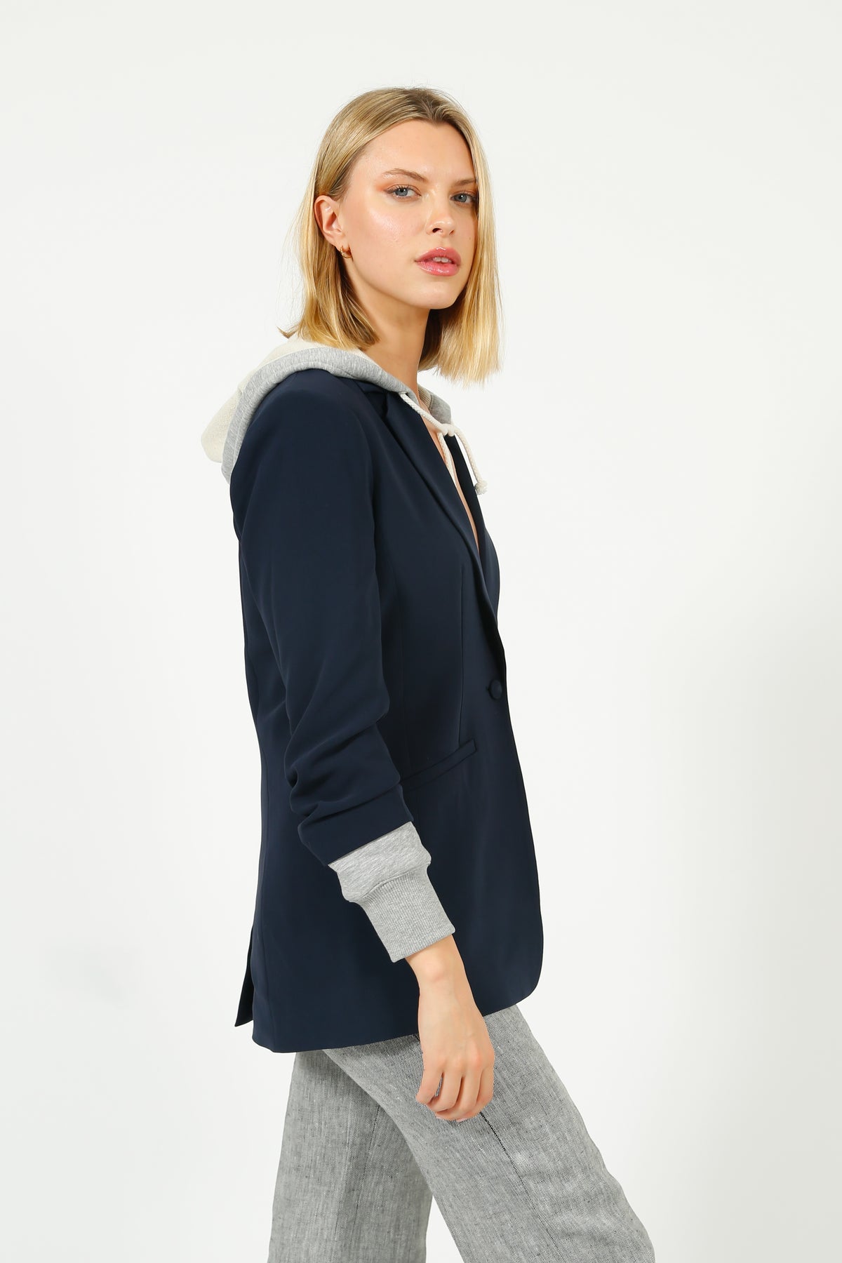 Cinq à Sept Hooded Khloe Blazer in Navy, Grey