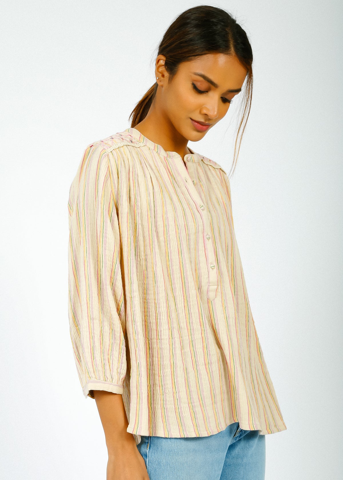 LM Jeannali Shirt in Multi Rainbow Lines
