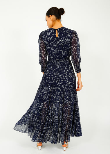 RIXO Kristen Dress in Navy Polka Dot