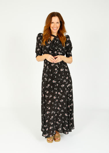 QOA Rhiannon Dress in Black Daisy