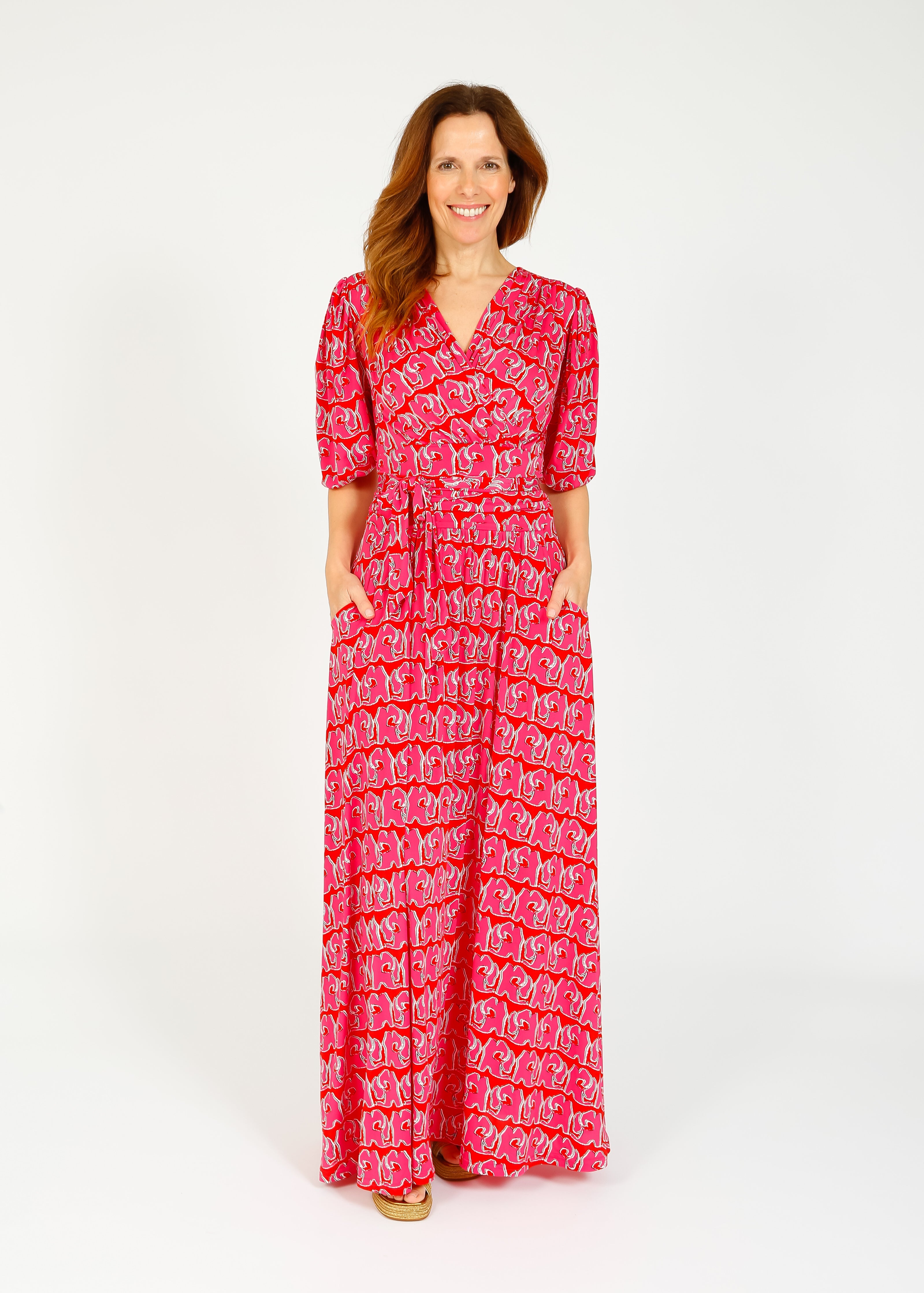 Onjenu Deborah Maxi Dress in Tinos pink red