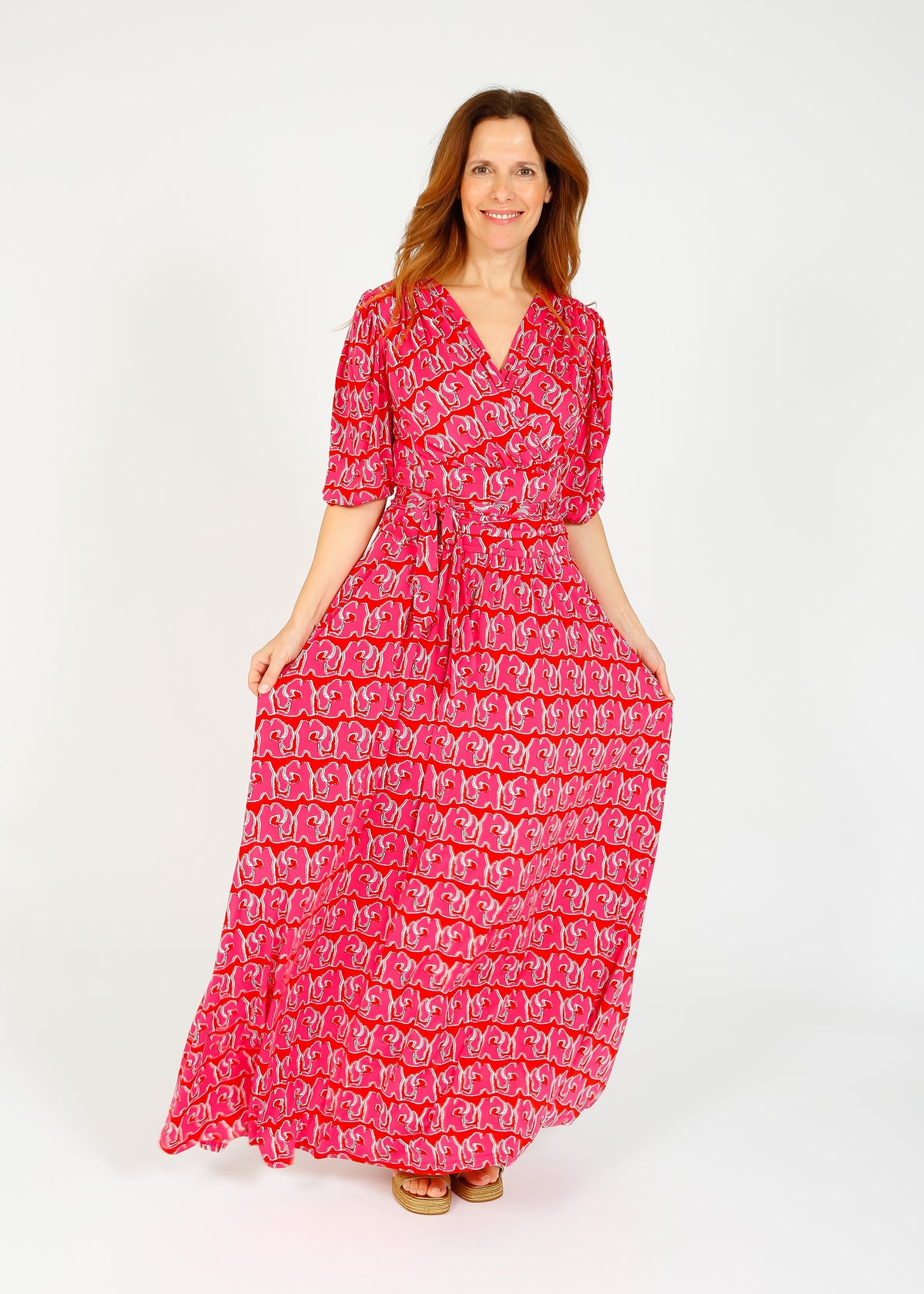 Onjenu Deborah Maxi Dress in Tinos pink red