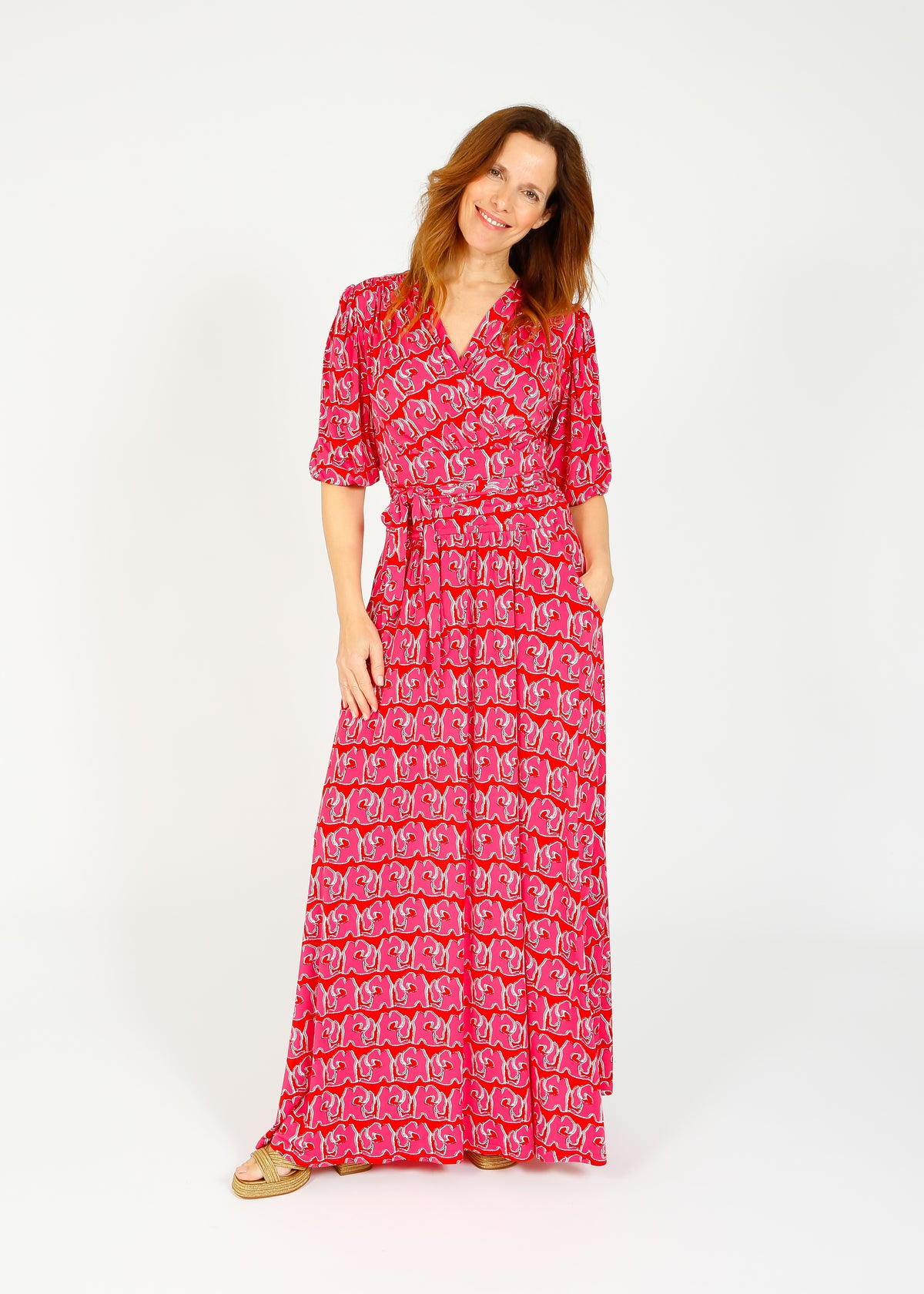 Onjenu Deborah Maxi Dress in Tinos pink red