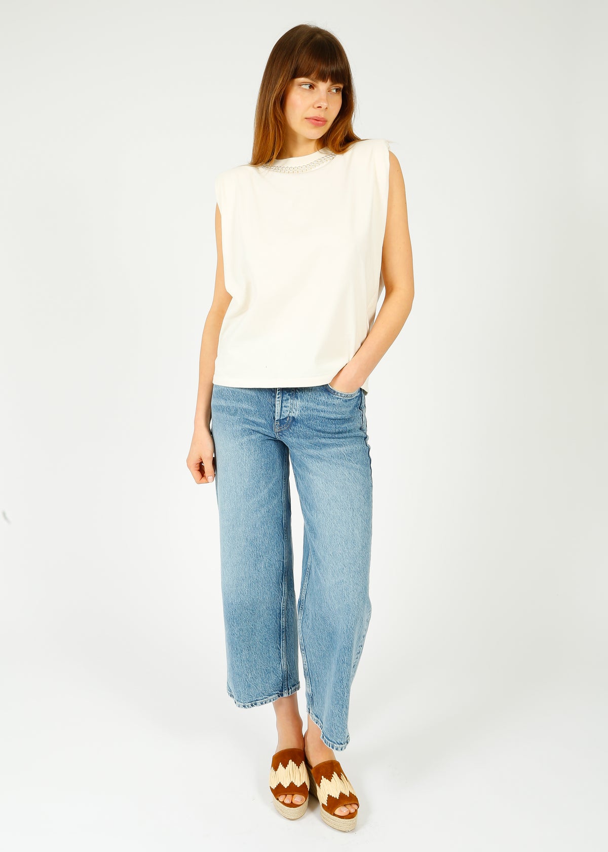 GG SL Padded Shoulder Tee in White