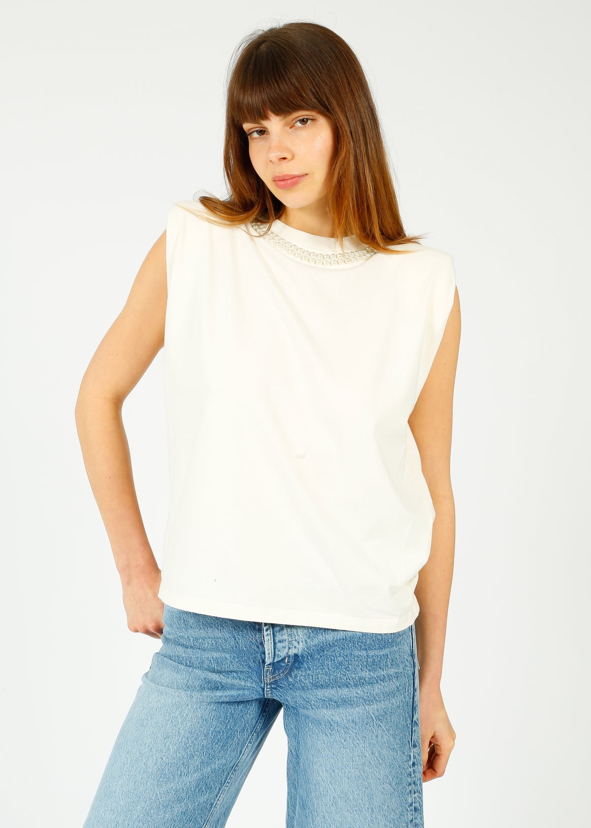GG SL Padded Shoulder Tee in White