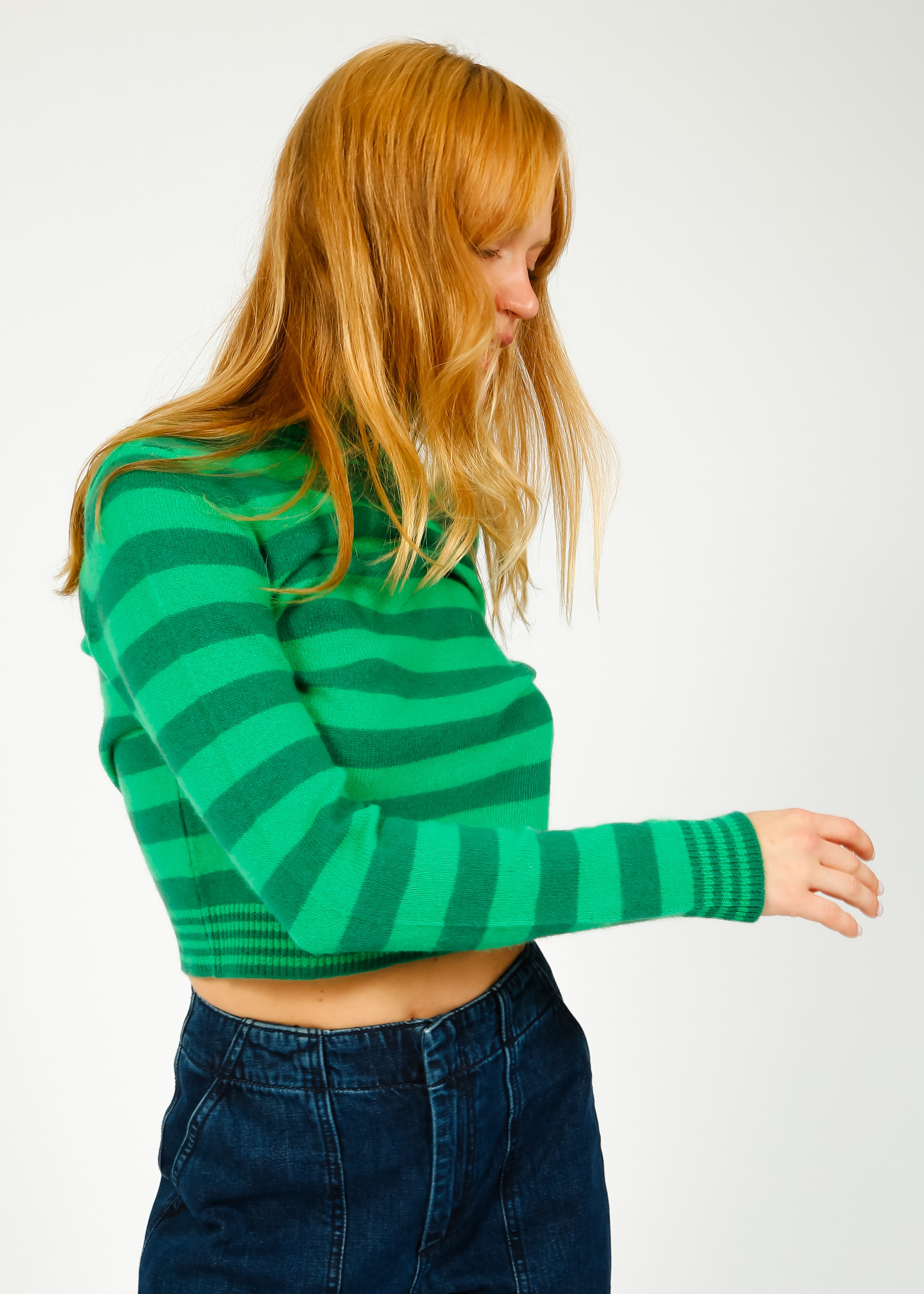 JU Super Stripe Roll Collar in Green Grass