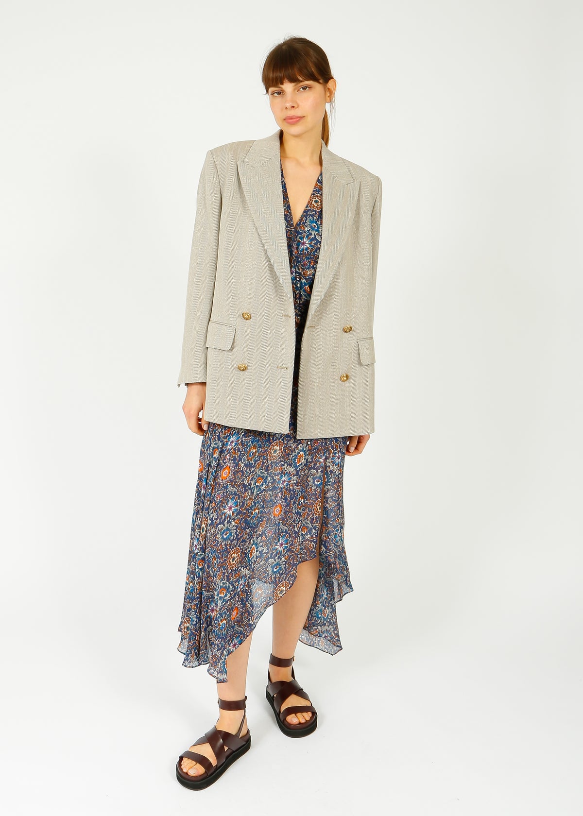 GG Laureen Boyfriend Jacket in Dark Olive, Vintage White