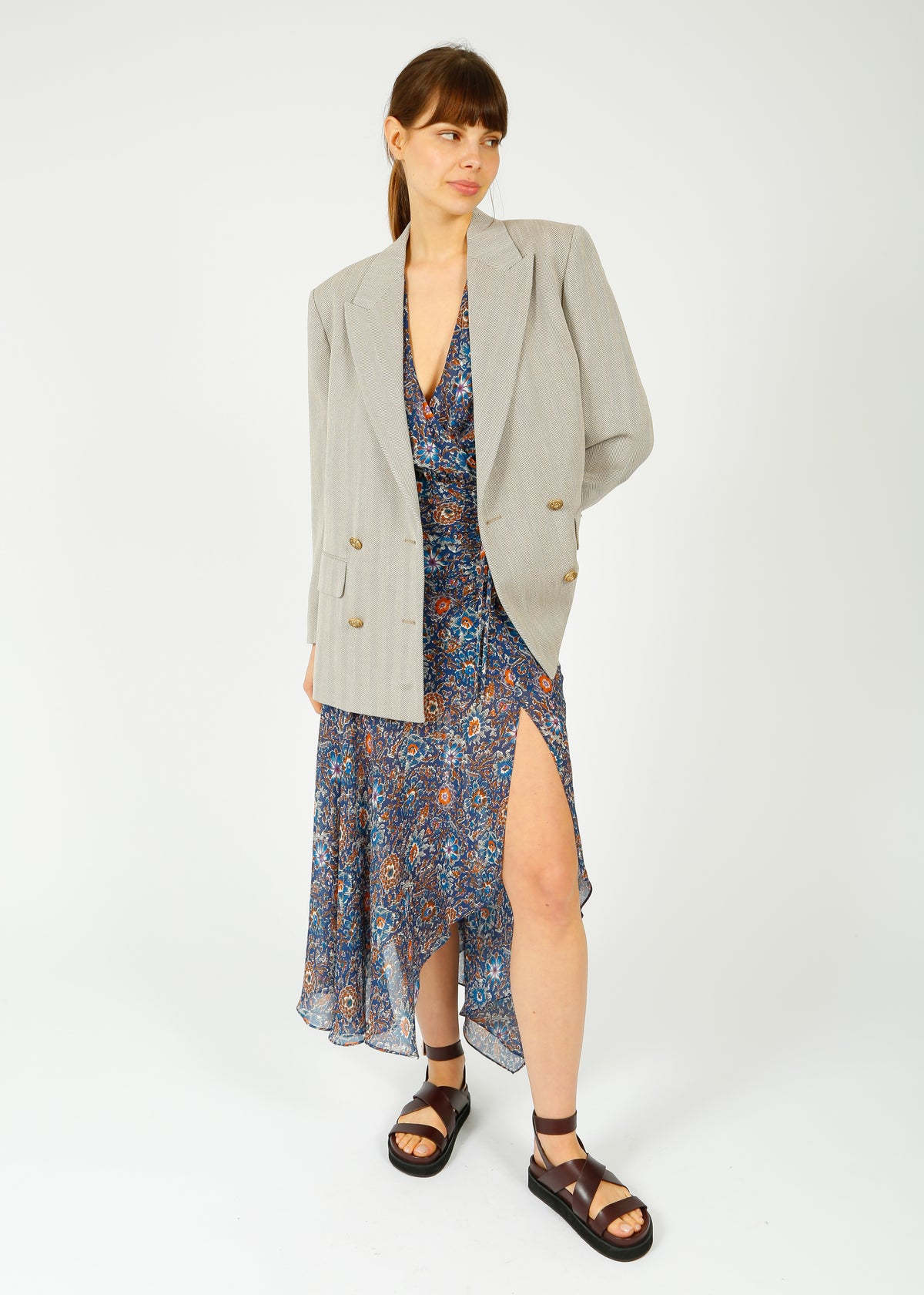 GG Laureen Boyfriend Jacket in Dark Olive, Vintage White