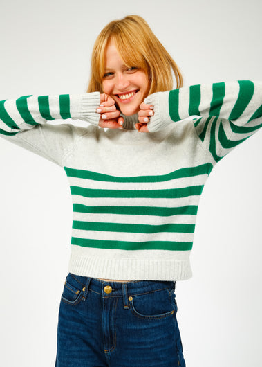 JU Invert Stripe Roll Collar Knit in Leaf Green