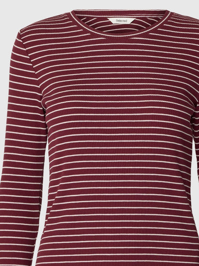 SELECTED Anna LS Striped Tee - Tawny Port, Snow