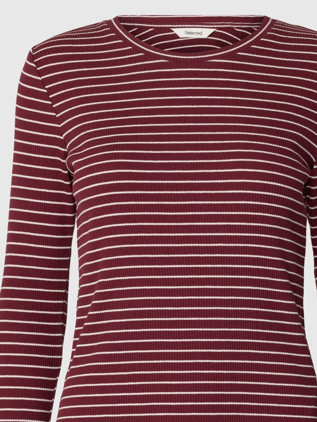 SELECTED Anna LS Striped Tee - Tawny Port, Snow