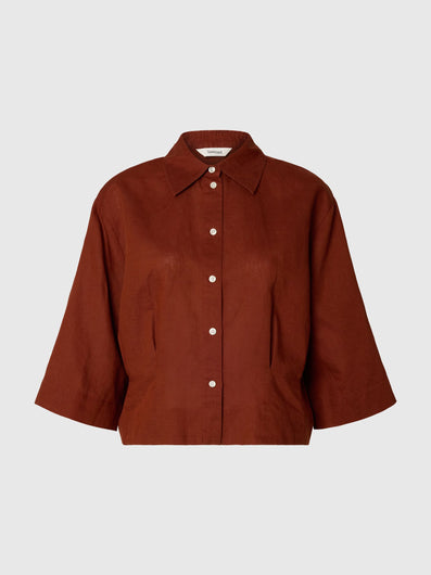 SELECTED Cleo Cropped Shirt in Cherry Mahogany