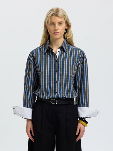 SELECTED Eden Oversized LS Pocket Shirt - Peat Check