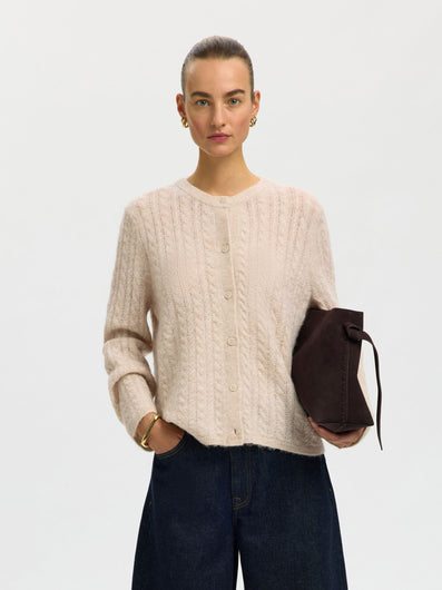 SELECTED Lulu Cable Knit Cardi - Birch Melange