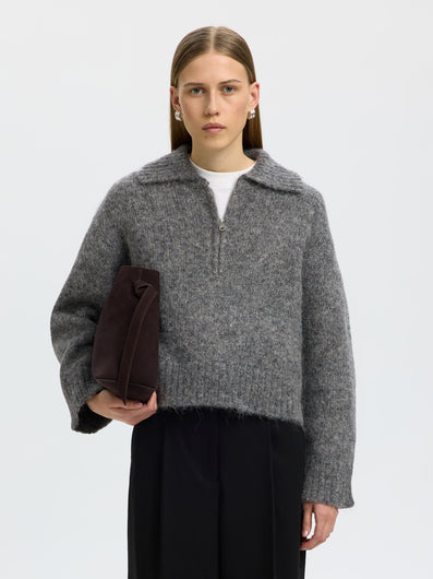 SELECTED Anjuli Half Zip Knit - Medium Grey