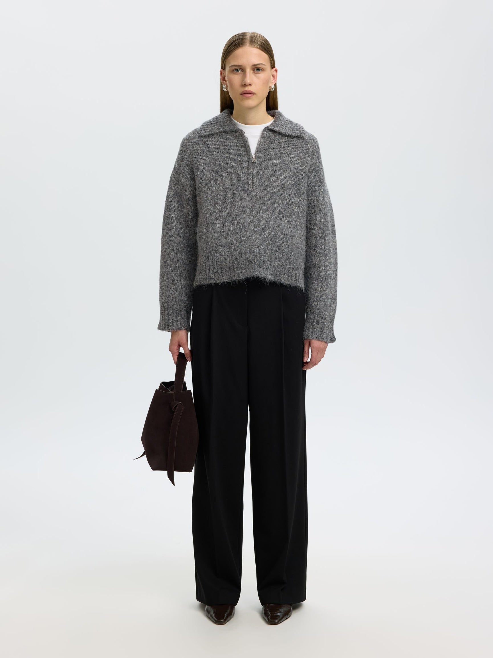 SELECTED Anjuli Half Zip Knit - Medium Grey