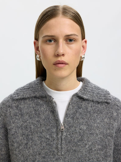 SELECTED Anjuli Half Zip Knit - Medium Grey