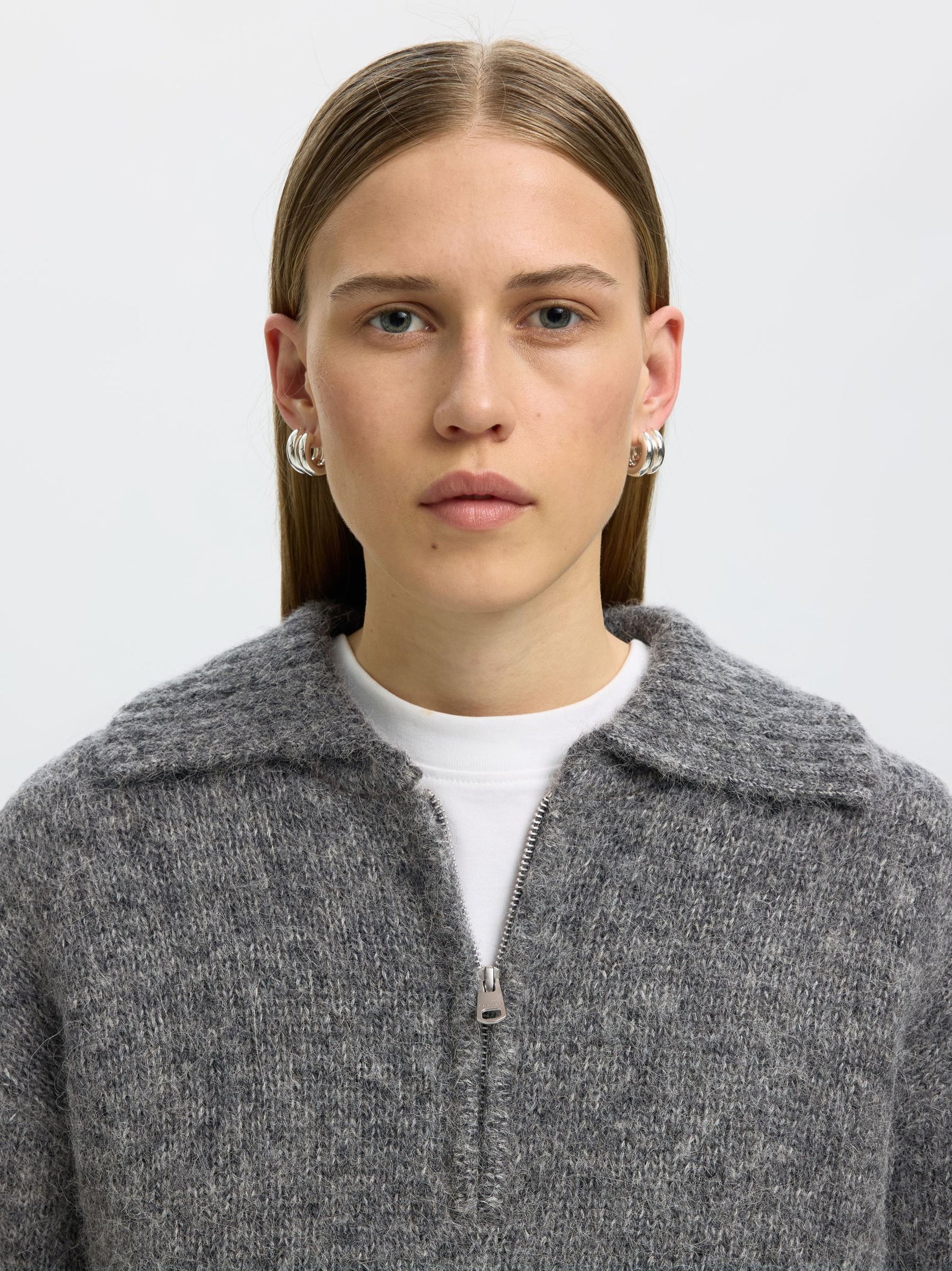 SELECTED Anjuli Half Zip Knit - Medium Grey