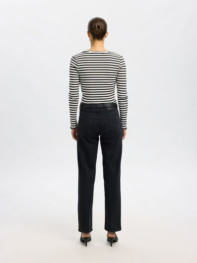 SELECTED Anna LS Striped Tee - Black, Snow