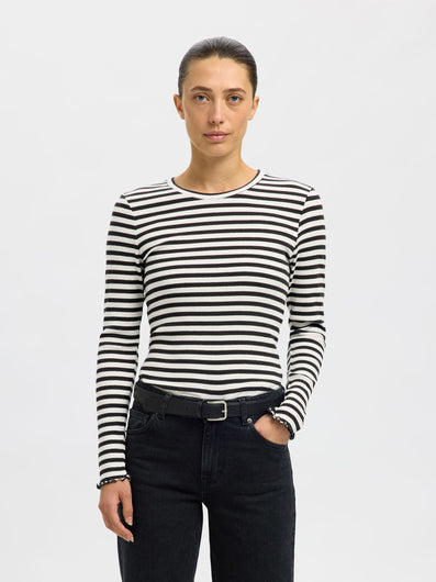 SELECTED Anna LS Striped Tee - Black, Snow