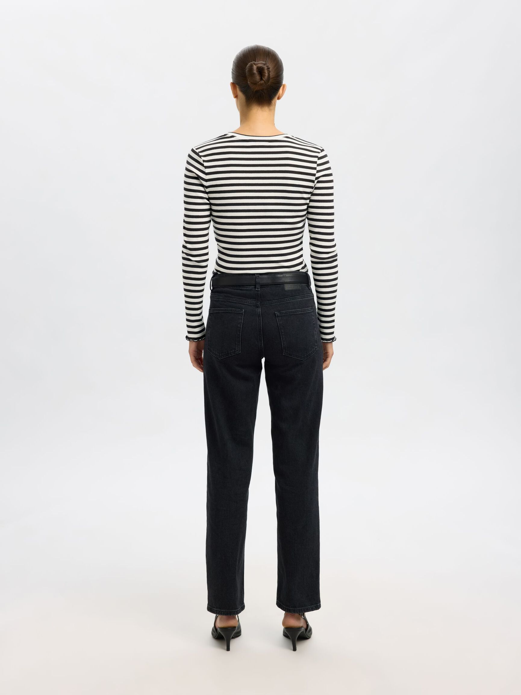 SELECTED Anna LS Striped Tee - Black, Snow