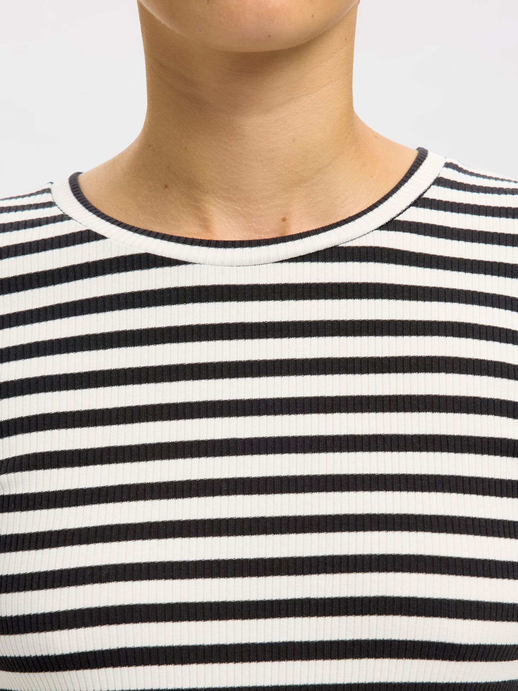 SELECTED Anna LS Striped Tee - Black, Snow