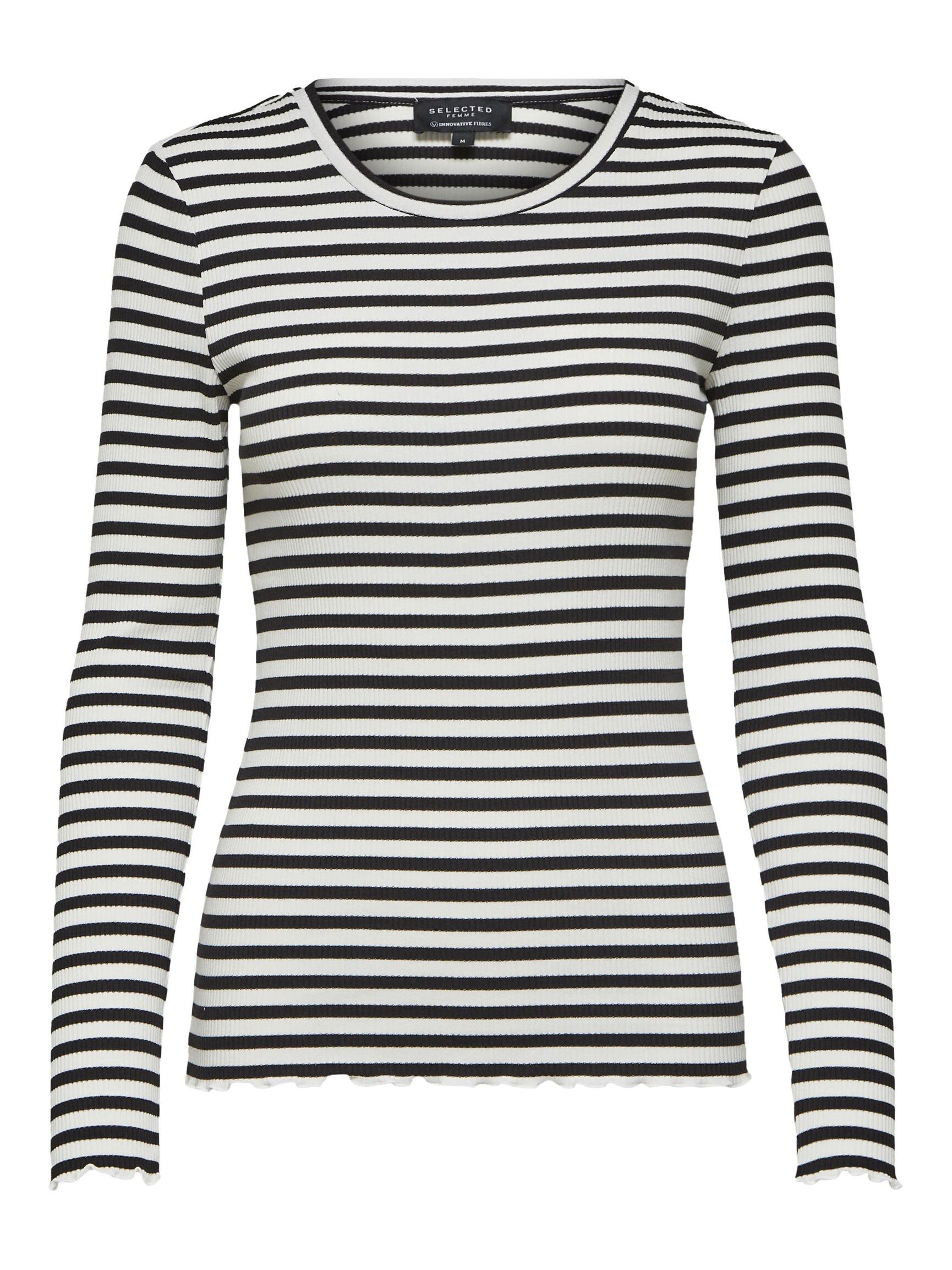 SELECTED Anna LS Striped Tee - Black, Snow