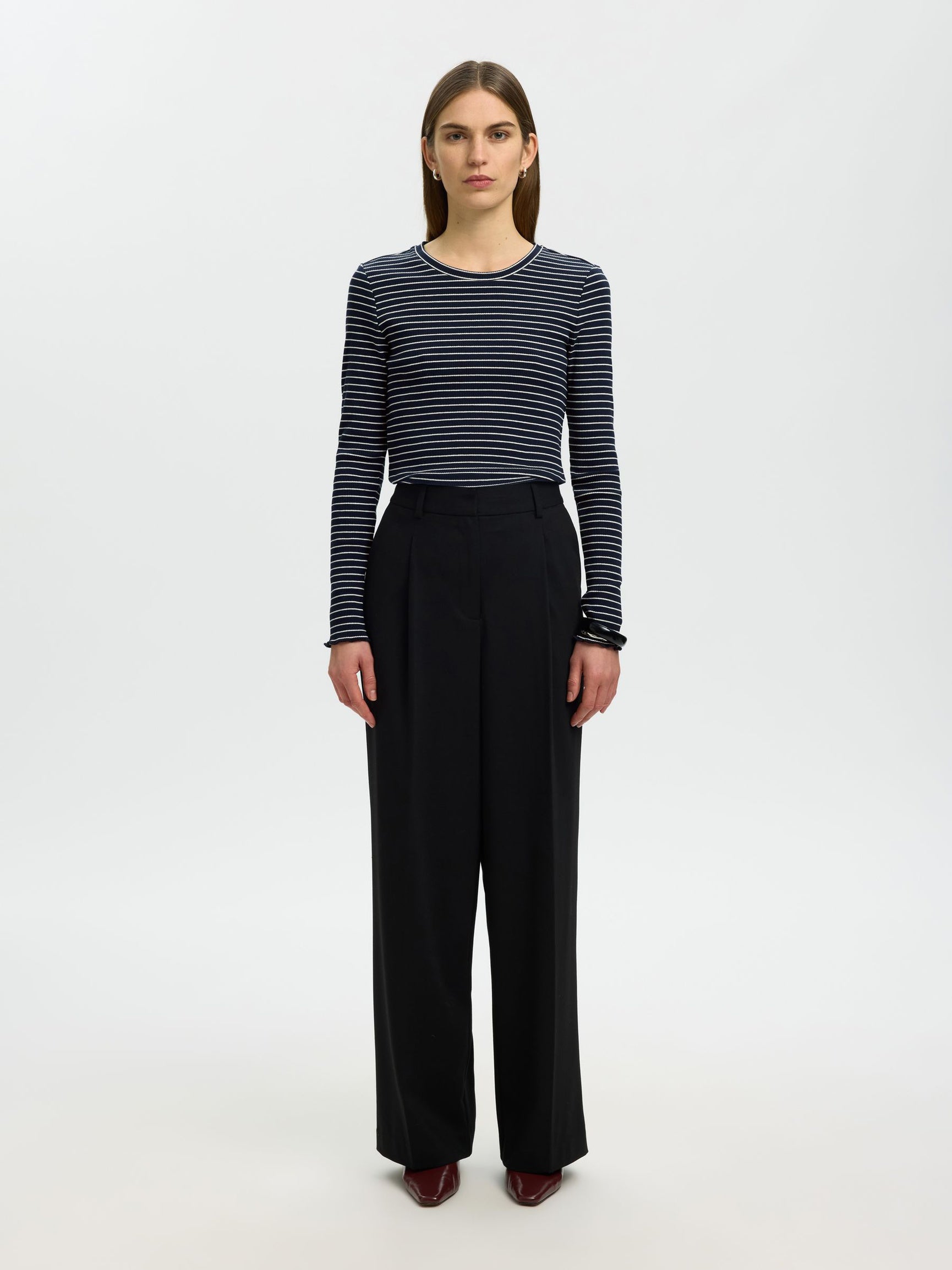 SELECTED Anna LS Striped Tee - Dark Sapphire, White