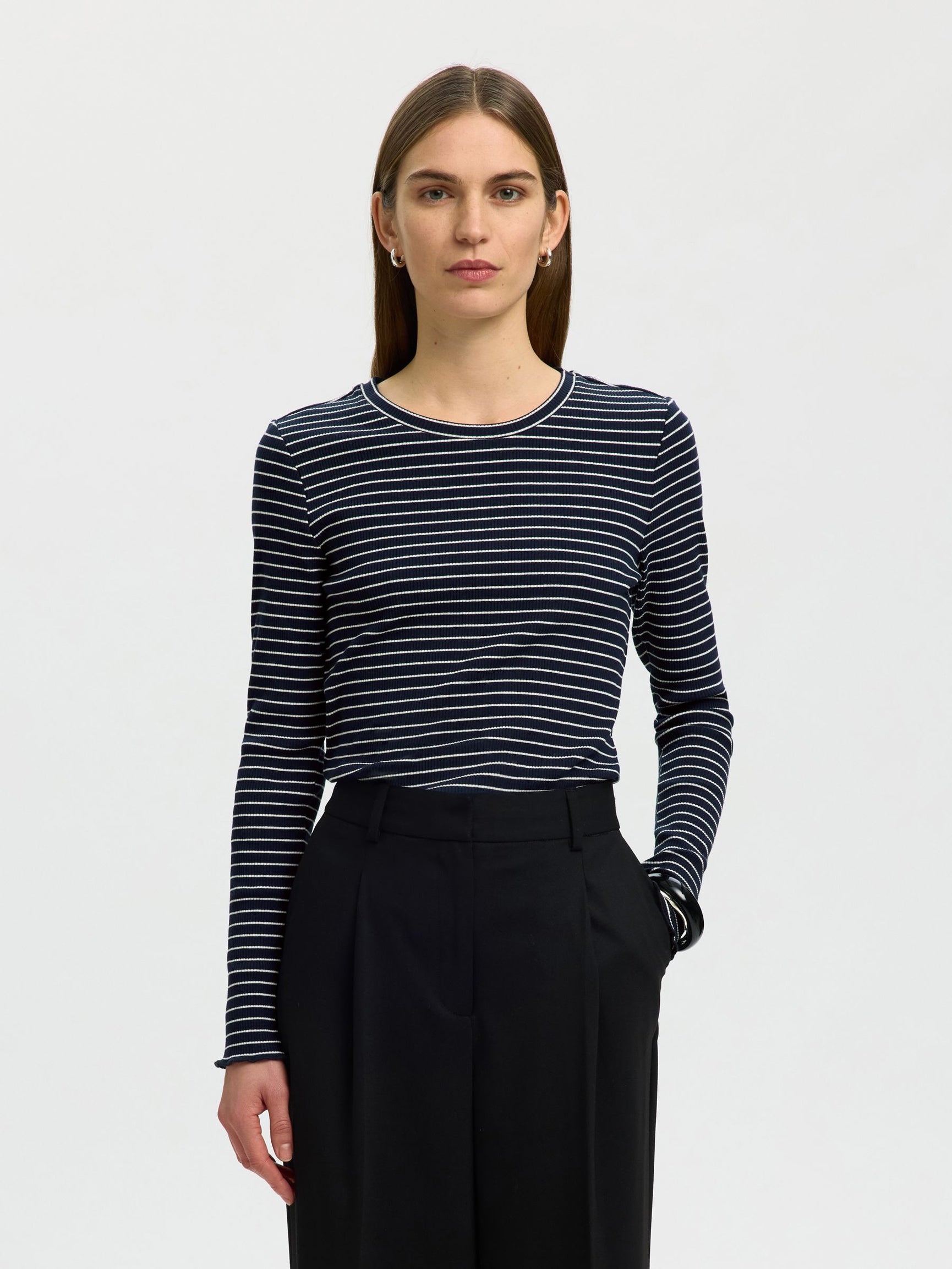 SELECTED Anna LS Striped Tee - Dark Sapphire, White