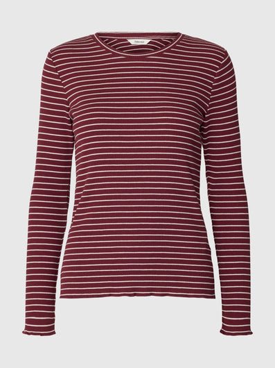 SELECTED Anna LS Striped Tee - Tawny Port, Snow