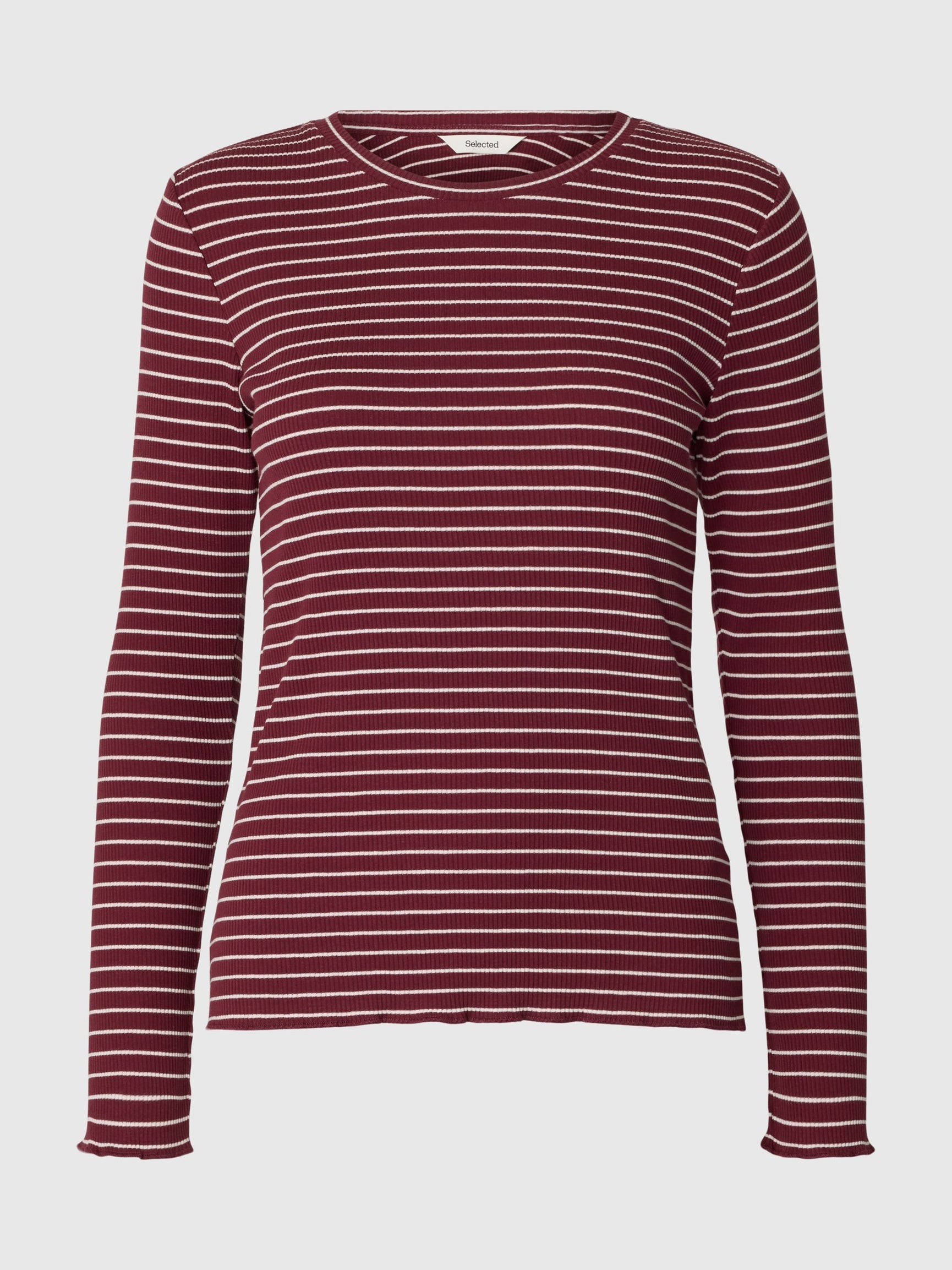 SELECTED Anna LS Striped Tee - Tawny Port, Snow