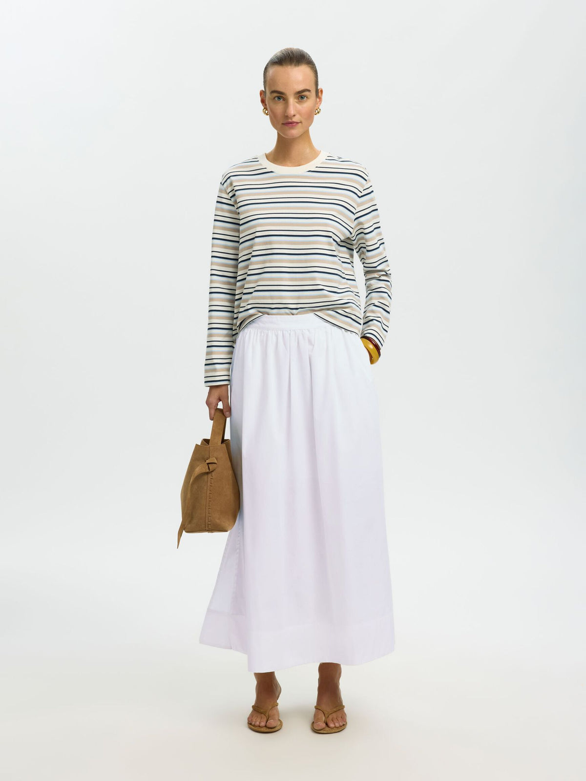 SELECTED Blair Ankle Split Skirt in White