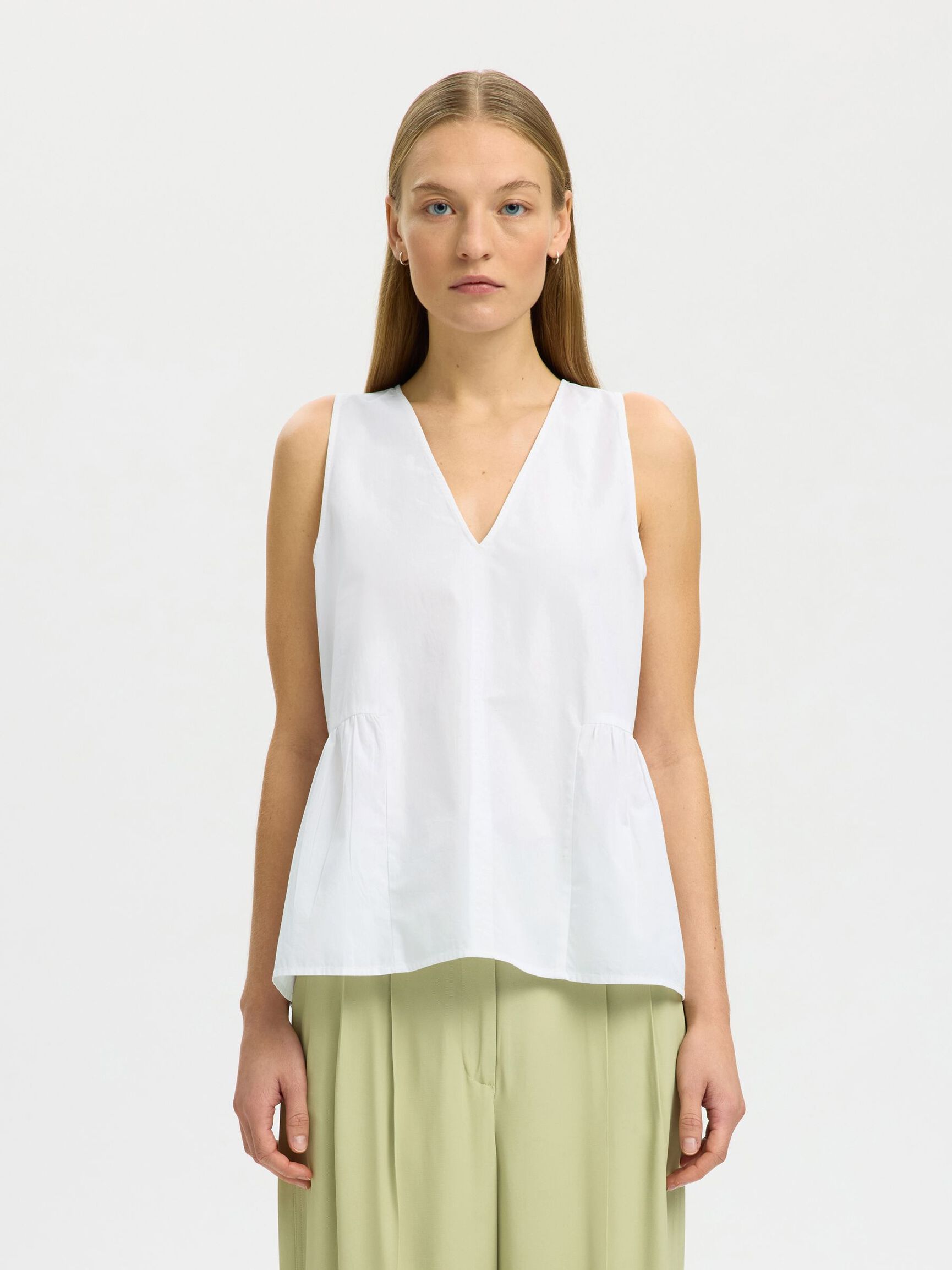 SELECTED Blair V Neck Peplum Top in White