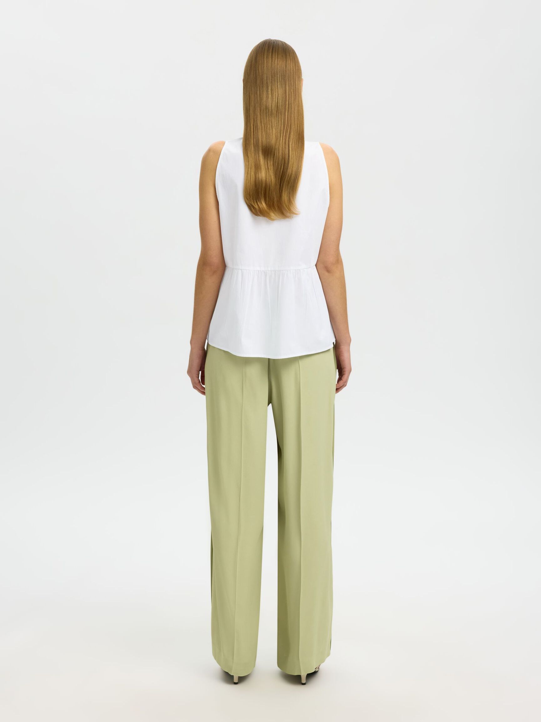 SELECTED Blair V Neck Peplum Top in White