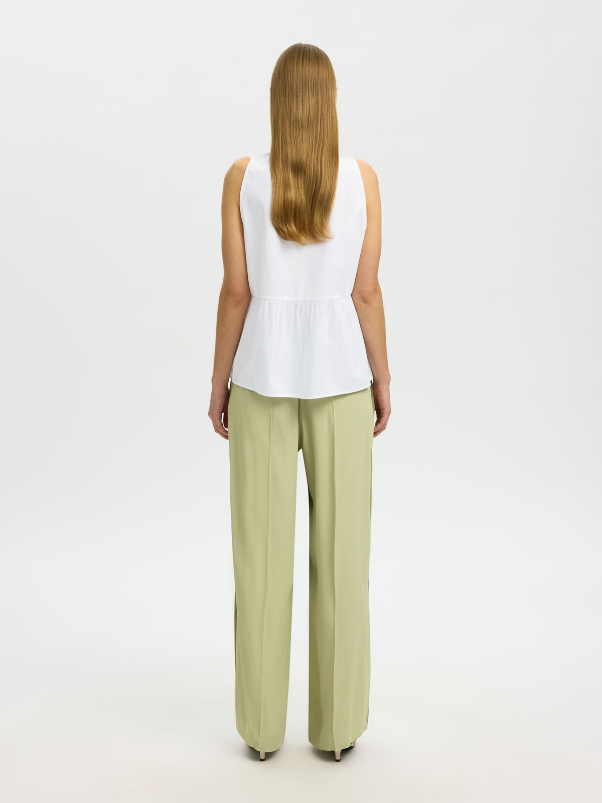 SELECTED Blair V Neck Peplum Top in White