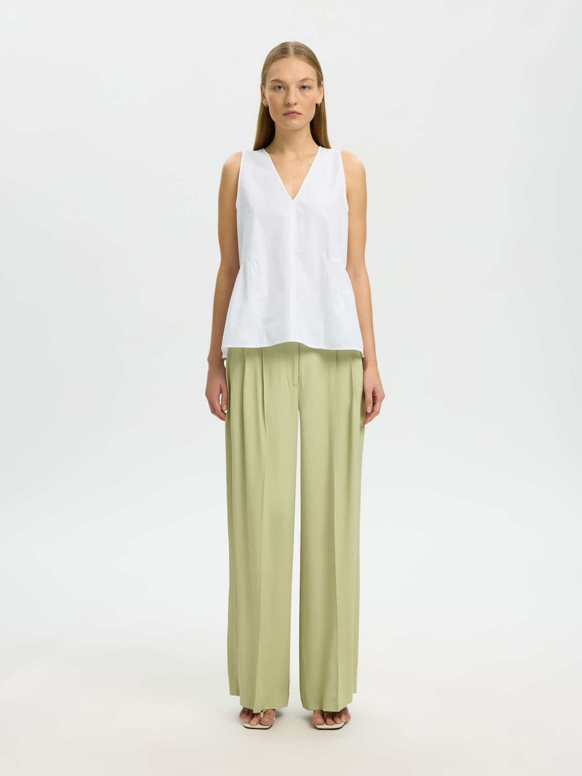 SELECTED Blair V Neck Peplum Top in White