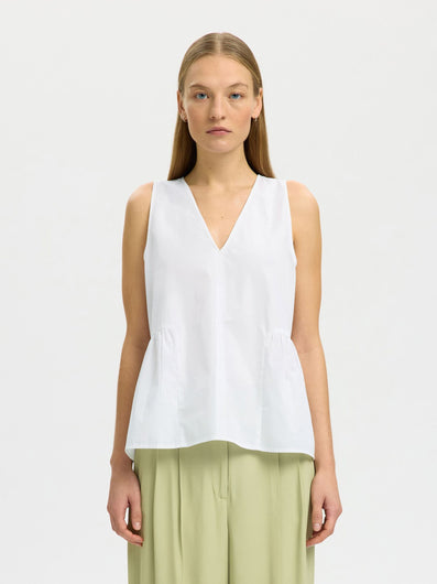 SELECTED Blair V Neck Peplum Top in White