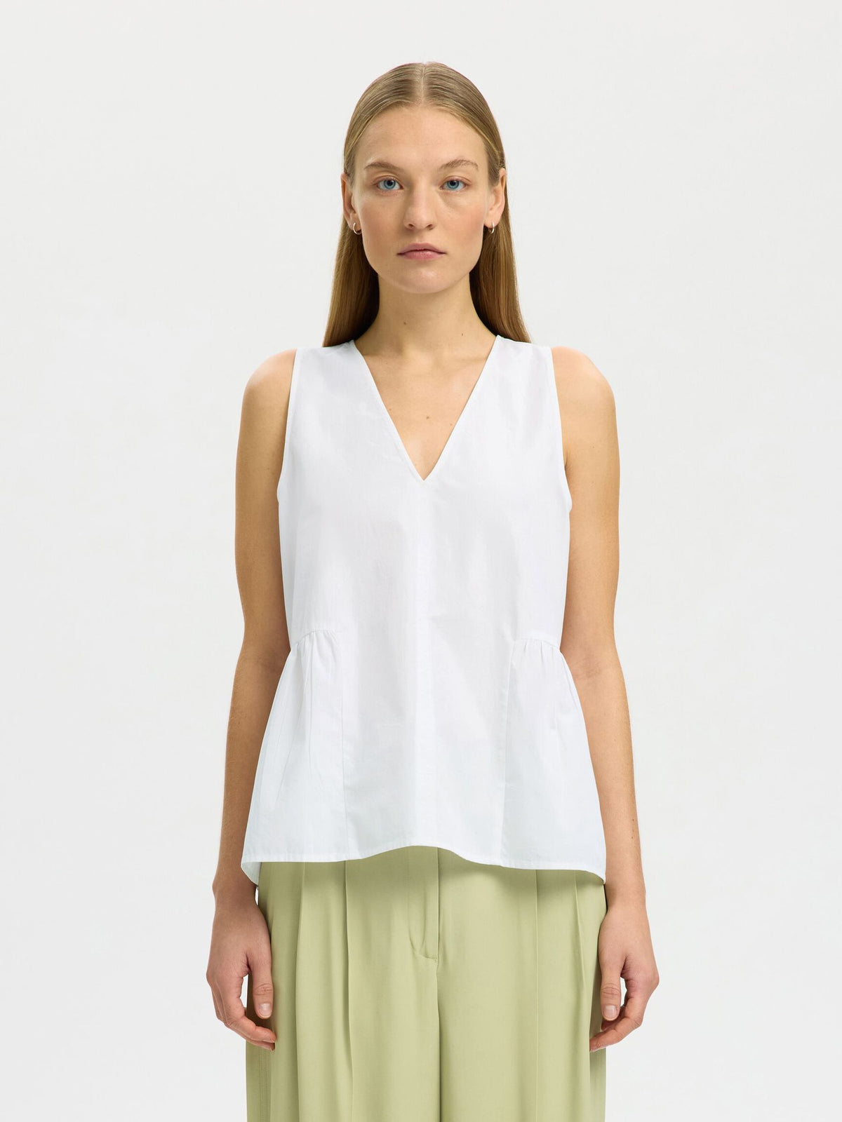 SELECTED Blair V Neck Peplum Top in White