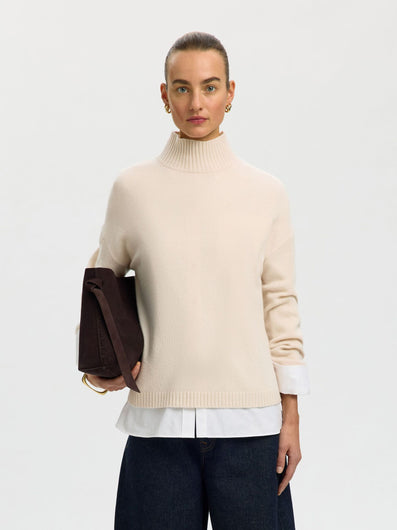 SELECTED Cille Cashmere Blend High Neck Knit - Irish Cream