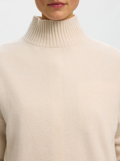 SELECTED Cille Cashmere Blend High Neck Knit - Irish Cream
