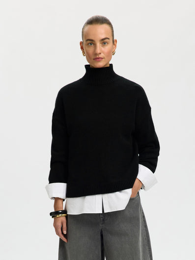 SELECTED Cille Cashmere High Neck Knit - Black