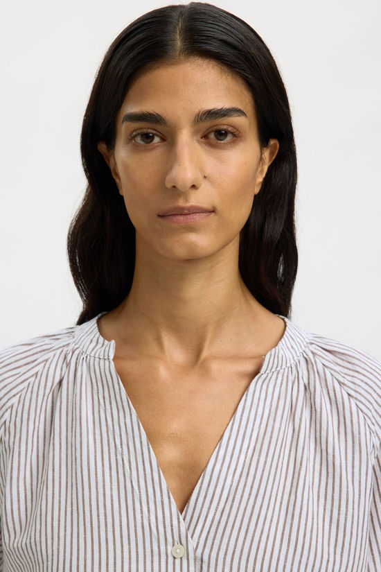 SELECTED Cleo Alberta Linen Top in Choc Chip Stripe