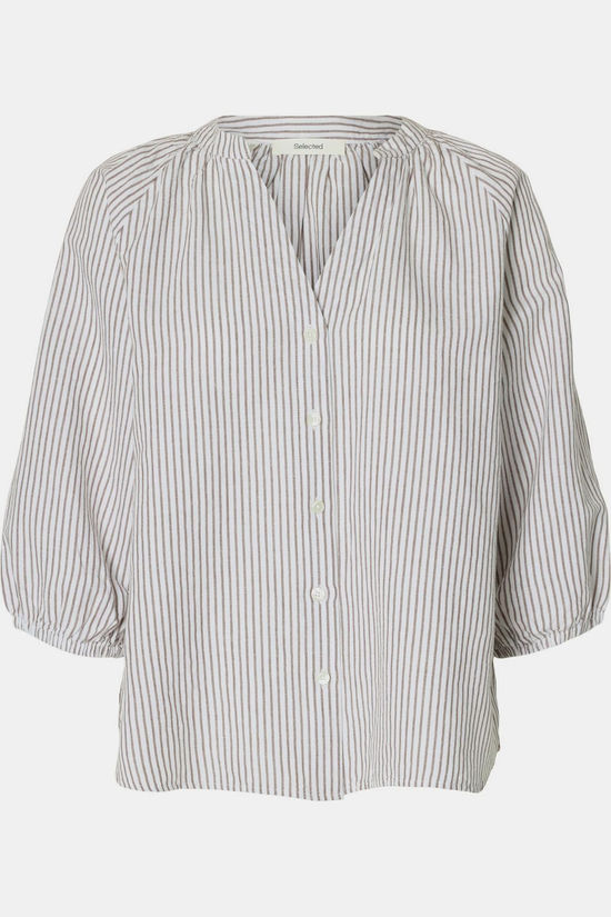 SELECTED Cleo Alberta Linen Top in Choc Chip Stripe