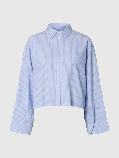 SELECTED Dannie Striped Cropped Boxy Shirt - Dark Sapphire