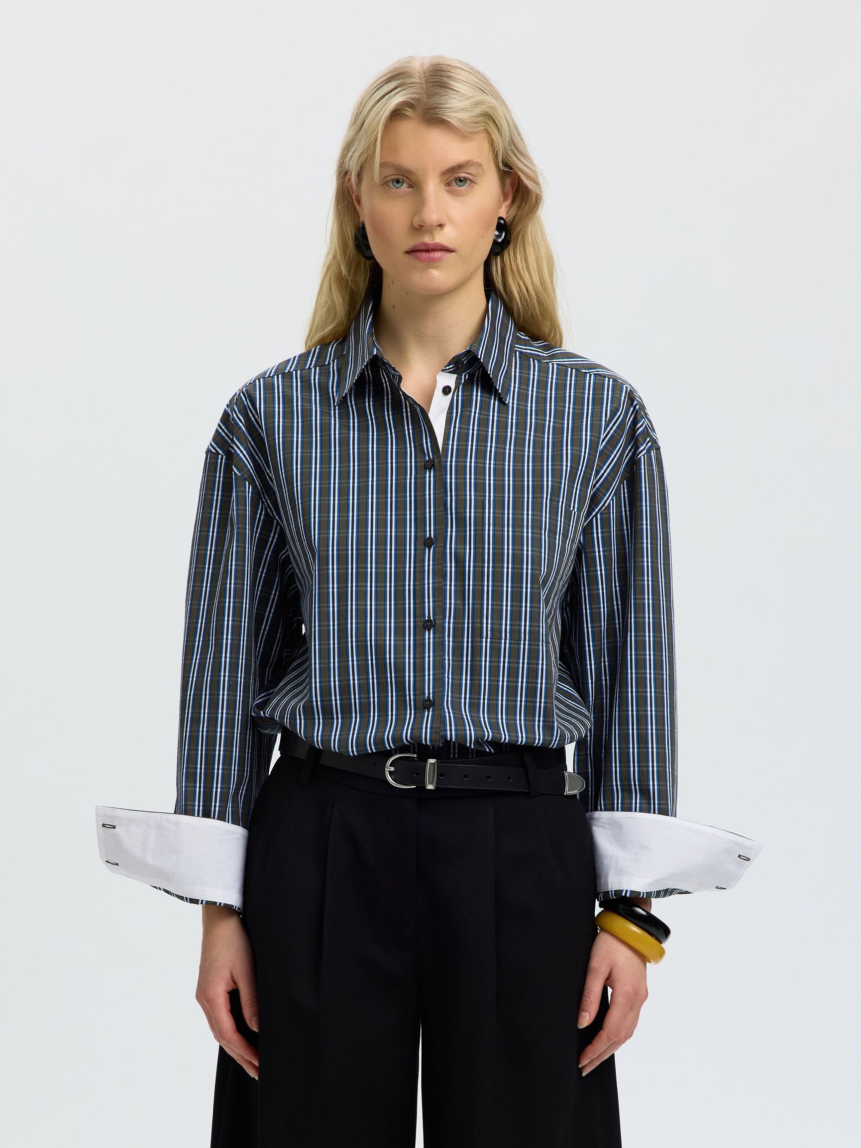 SELECTED Eden Oversized LS Pocket Shirt - Peat Check