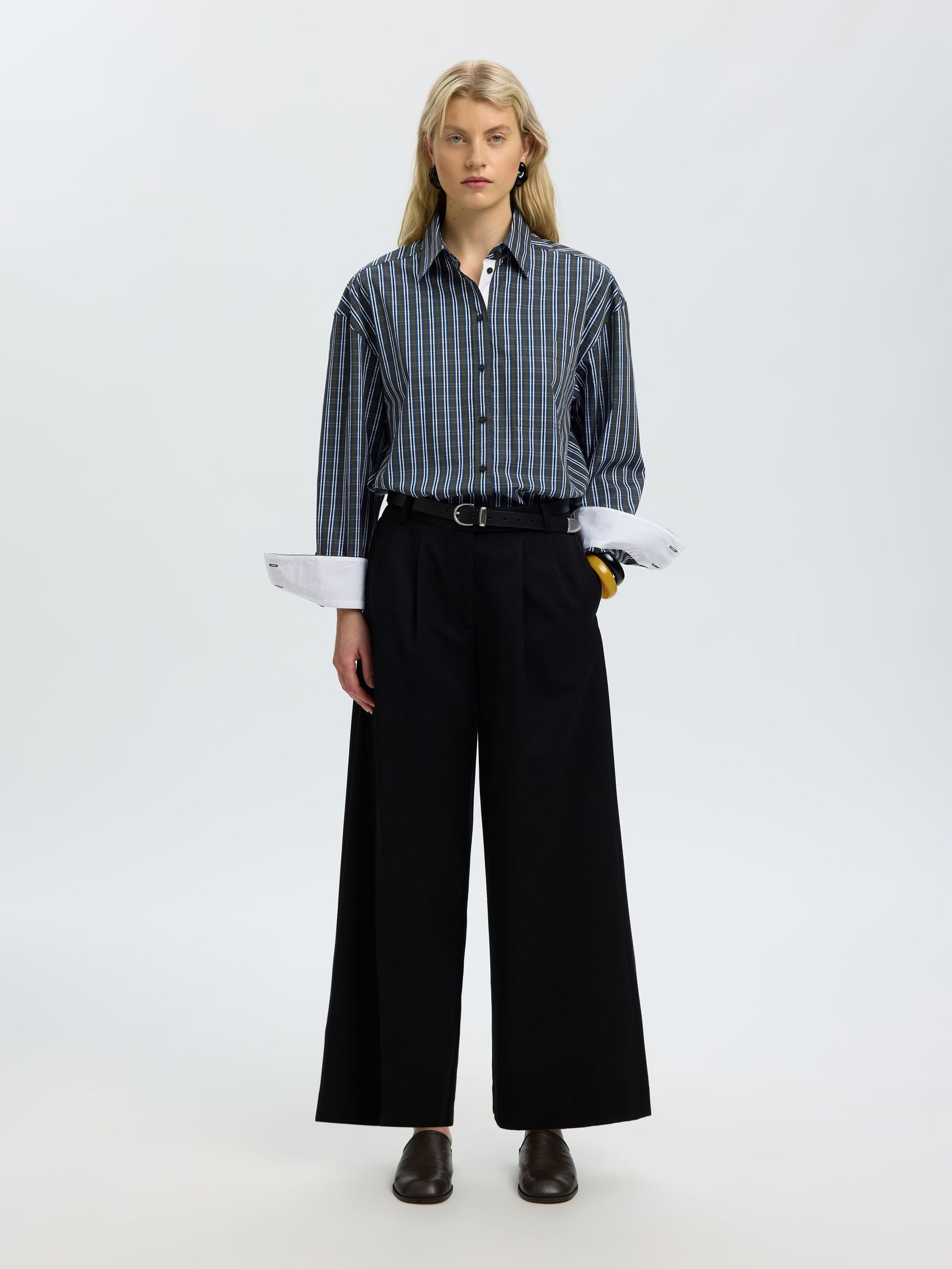 SELECTED Eden Oversized LS Pocket Shirt - Peat Check